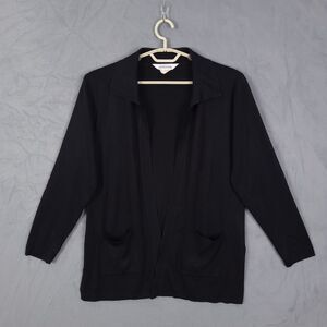 Misook Cardigan Sweater Women Large Long Sleeve Career Preppy Pockets Open Front